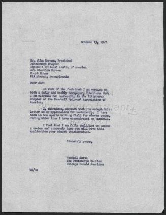 Letter from Wendell Smith to John Hernon, 1947 October 13