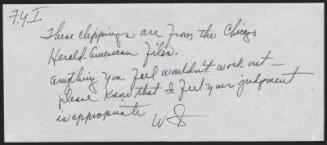 Note from Wendell Smith to Unknown, undated