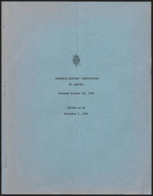 Baseball Writers Association of America roster, 1960 December 01