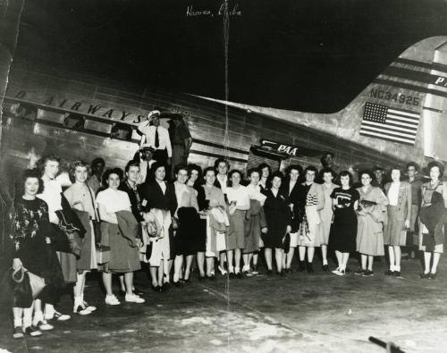 Unidentified Players with an Airplane at Spring Training in Havana, Cuba photograph, 1947