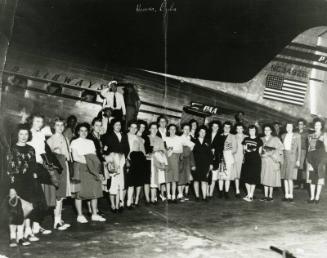 Unidentified Players with an Airplane at Spring Training in Havana, Cuba photograph, 1947