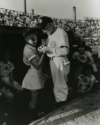 Grand Rapids Chicks Players in the Dugout photograph, 1947