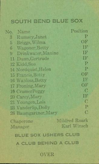 South Bend Blue Sox and Grand Rapids Chicks roster, 1954