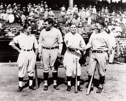 Babe Ruth, Lou Gehrig, Lloyd Waner, and Paul Waner photograph, 1927 October