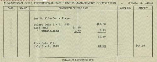 Ima G. Alderfer Paycheck stub, 1949 July 09