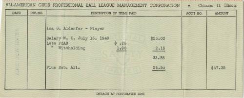 Ima G. Alderfer Paycheck stub, 1949 July 16