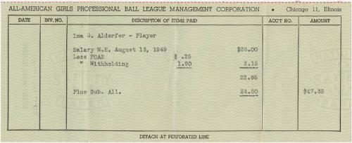 Ima G. Alderfer Paycheck stub, 1949 August 13