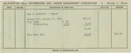 Ima G. Alderfer Paycheck stub, 1949 August 27