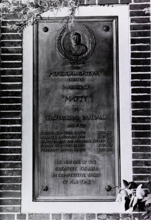 Christopher Mathewson Plaque photograph, undated