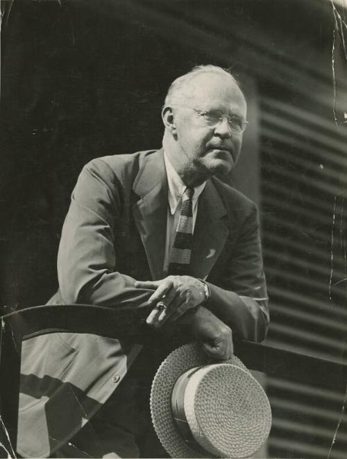 Johnny Evers Leaning on Railing photograph, undated