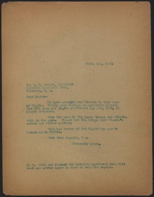 Letter from Samuel Dreyfuss to Louis Propst, 1928 September 03