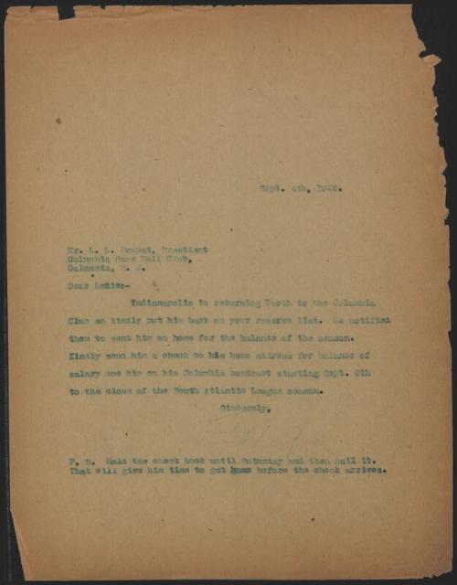 Letter from Samuel Dreyfuss to Louis Propst, 1928 September 04