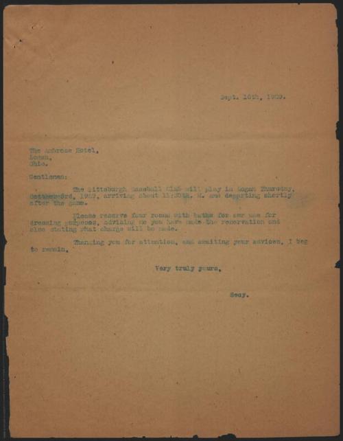 Letter from S. E. Watters to the Ambrose Hotel, 1929 September 16