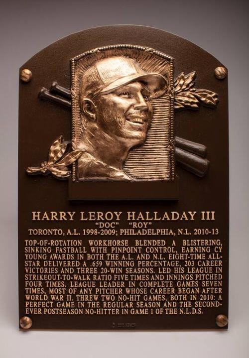 Roy Halladay Hall of Fame Induction plaque